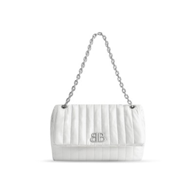 BALENCIAGA WOMEN'S MONACO CHAIN BAG MEDIUM IN WHITE 7659452AASE9106 (32.5*22*9.9cm)